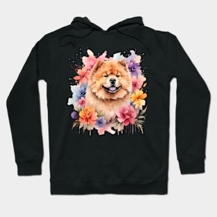 A chow chow decorated with beautiful watercolor flowers Hoodie